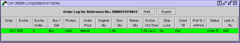 View Order Log by clicking Ref No