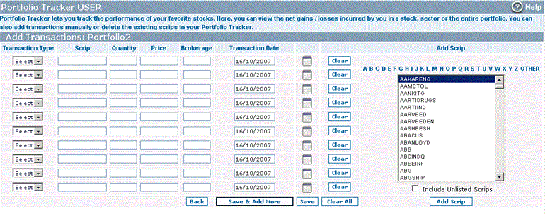Add Transactions in your portfolio